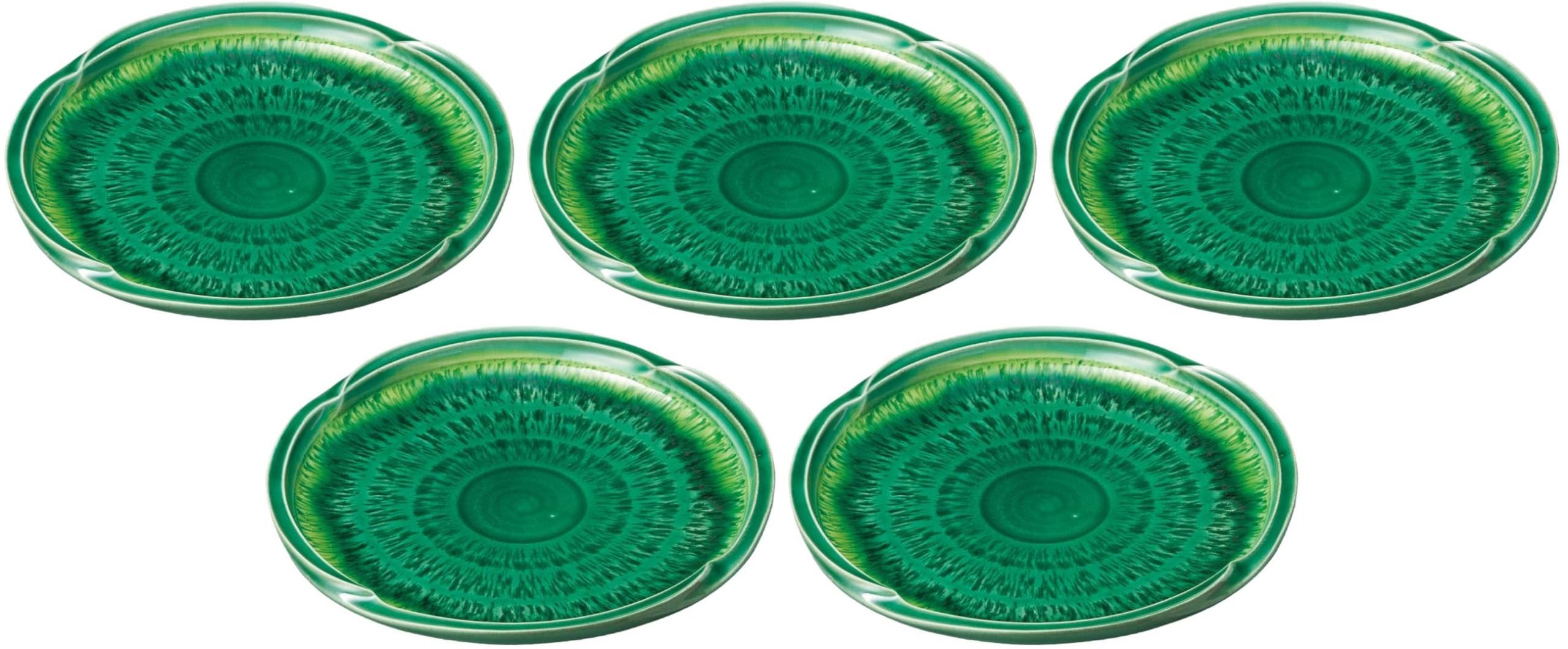 緑交踟 葉型 向付 5客 緑交趾柏葉型皿